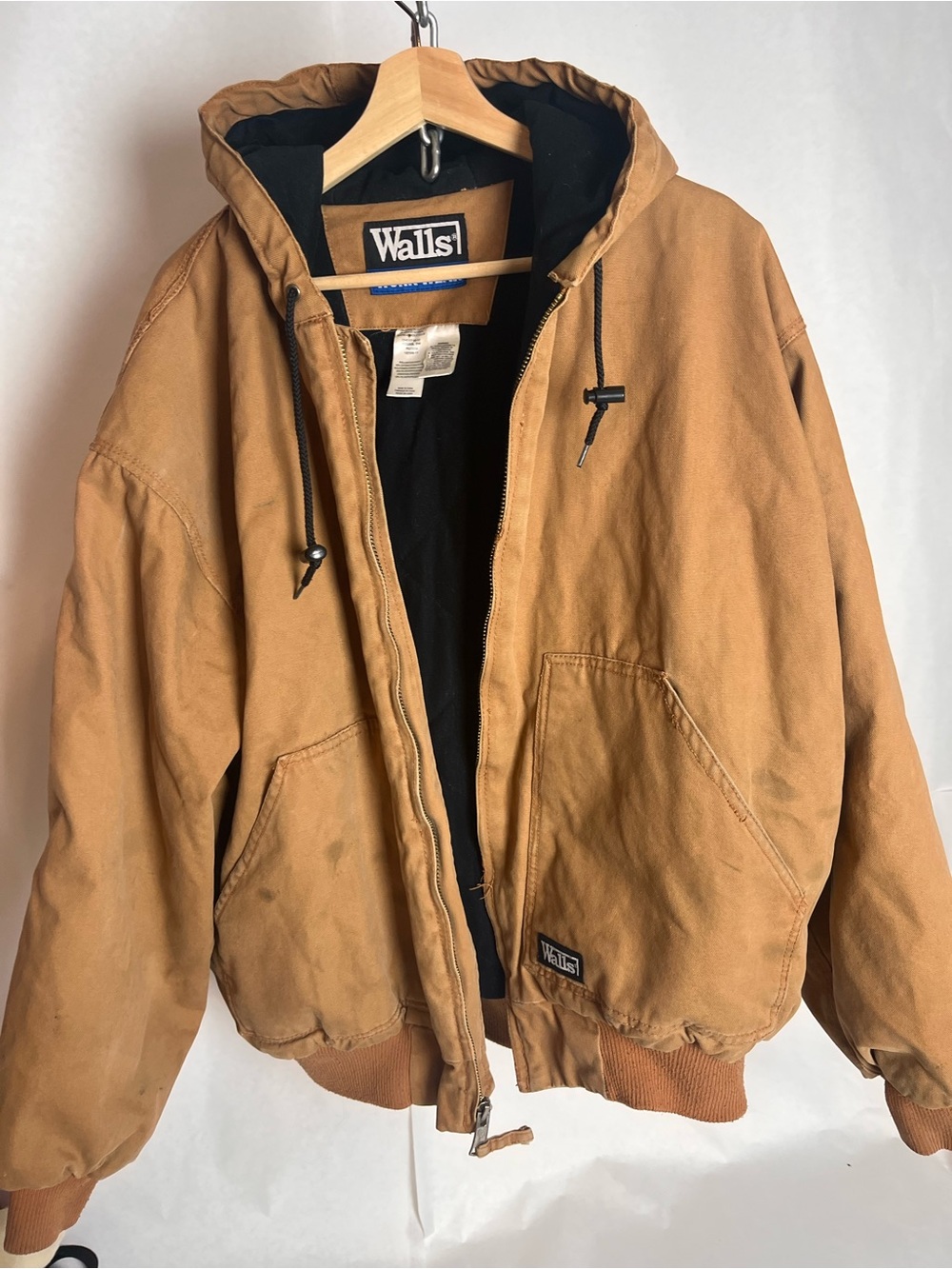 Walls Men's Hooded Shirt Jacket in Tan with Black Lining